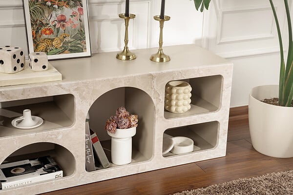 HABITAT ET JARDIN - Buffet en bois "Ferlis" - 160 x 40 x 51 cm - Travertin - large
