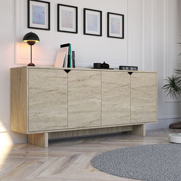 HABITAT ET JARDIN - Buffet en bois "Turan" - 180 x 40 x 81 cm - Travertin - large