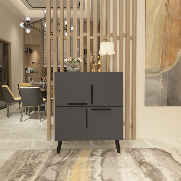 HABITAT ET JARDIN - Buffet en bois "Makro" - 70 x 35 x 90 cm - Gris anthracite - large