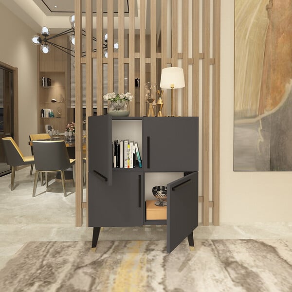 HABITAT ET JARDIN - Buffet en bois "Makro" - 70 x 35 x 90 cm - Gris anthracite - large