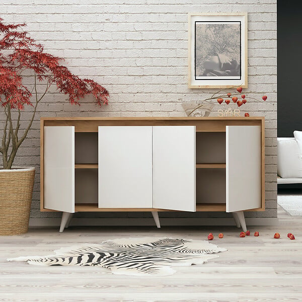HABITAT ET JARDIN - Buffet en bois "Shans" - 140 x 40 x 86 cm - Blanc - large