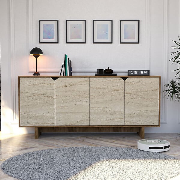 HABITAT ET JARDIN - Buffet en bois "Istemi" - 180 x 40 x 81 cm - Travertin - large
