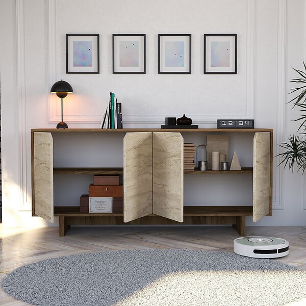 HABITAT ET JARDIN - Buffet en bois "Istemi" - 180 x 40 x 81 cm - Travertin - large