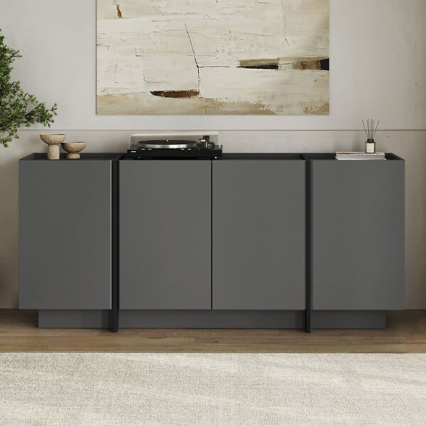 HABITAT ET JARDIN - Buffet en bois "Dorma" - 180 x 45 x 80 cm - Anthracite / Noir - large