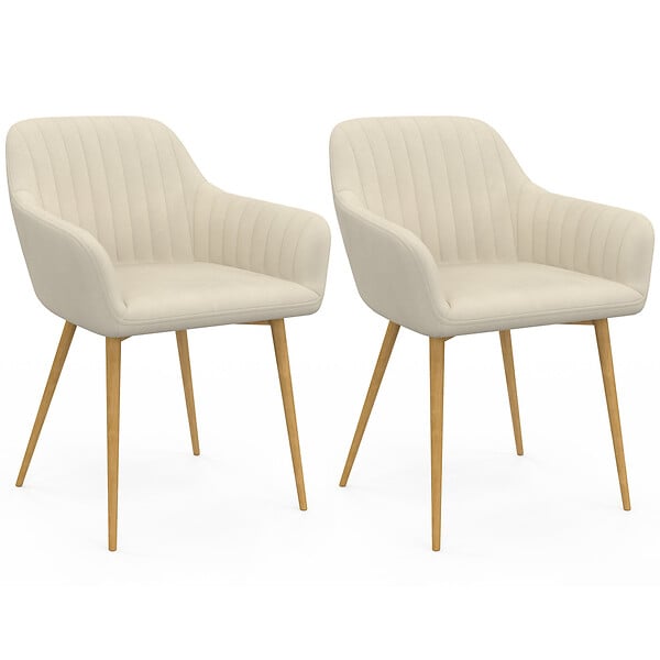 ID MARKET - Lot de 2 chaises de salle à manger, fauteuils de table JANY matelassées velours beige pieds effet bois - large