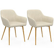 ID MARKET - Lot de 2 chaises de salle à manger, fauteuils de table JANY matelassées velours beige pieds effet bois - vignette