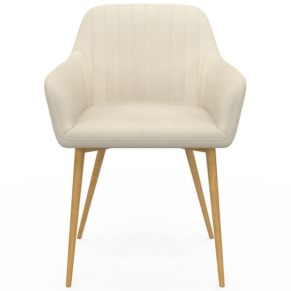 ID MARKET - Lot de 2 chaises de salle à manger, fauteuils de table JANY matelassées velours beige pieds effet bois - large