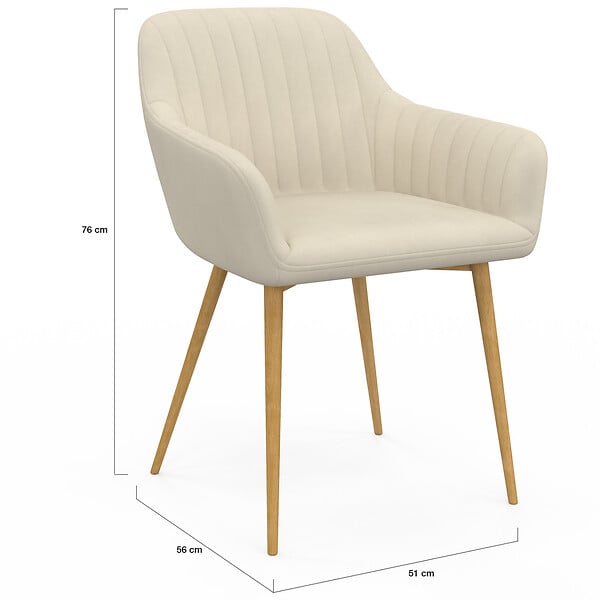 ID MARKET - Lot de 2 chaises de salle à manger, fauteuils de table JANY matelassées velours beige pieds effet bois - large