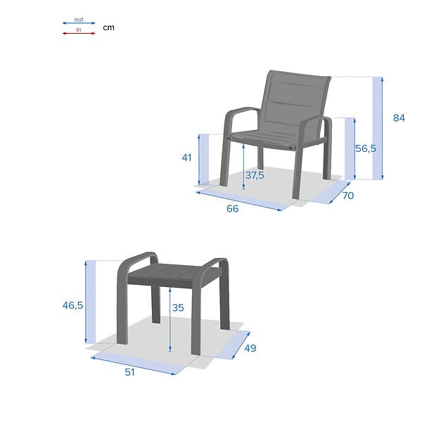 HESPERIDE - Salon de jardin duo "Elyn" bleu canard & graphite 2 places en aluminium - large