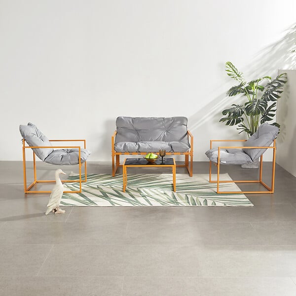 CONCEPT USINE - Salon de jardin 4 places contemporain brun et coussins gris RABAT - large