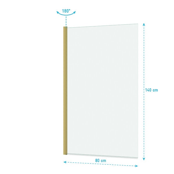 AURLANE - Pare baignoire Rabattable 80x140cm - Profilé Or Doré Brossé - Verre Trempé 4mm - ELEMENTARY - large