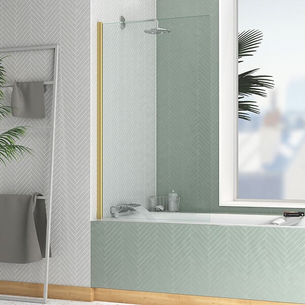 AURLANE - Pare baignoire Rabattable 80x140cm - Profilé Or Doré Brossé - Verre Trempé 4mm - ELEMENTARY - large