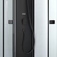 AURLANE - Cabine de douche 1/4 de cercle 85x85x200 cm - Portes coulissantes - Receveur Noir Mat - vignette