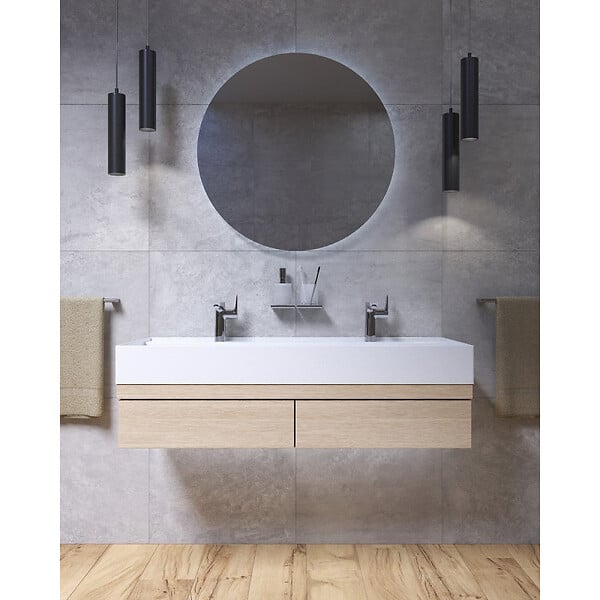 SWISS AQUA TECHNOLOGIES - Lavabo 121,4 x 46,9 cm en céramique blanc – 2 trous – Infinitio (SATINF12046) - large