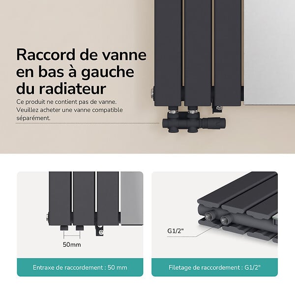 EMKE - EMKE Radiateur Miroir Vertical Design Anthracite pour Chauffage Central - 1800x608mm - 1788W - Double Panneau - large