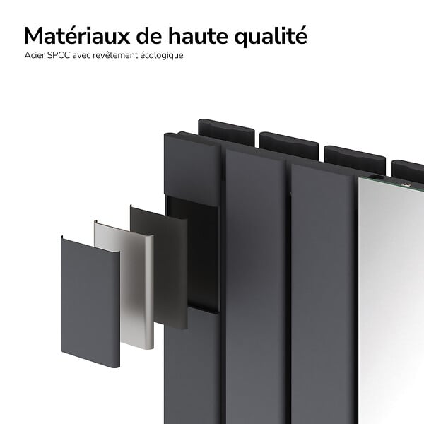EMKE - EMKE Radiateur Miroir Vertical Design Anthracite pour Chauffage Central - 1800x608mm - 1788W - Double Panneau - large