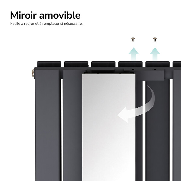 EMKE - EMKE Radiateur Miroir Vertical Design Anthracite pour Chauffage Central - 1800x608mm - 1788W - Double Panneau - large