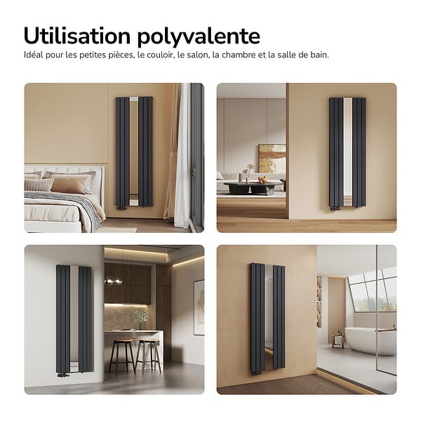 EMKE - EMKE Radiateur Miroir Vertical Design Anthracite pour Chauffage Central - 1800x608mm - 1788W - Double Panneau - large