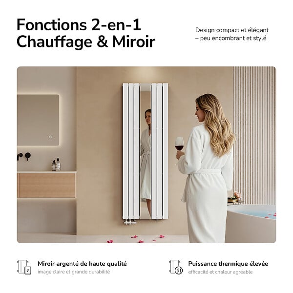 EMKE - EMKE Radiateur Miroir Vertical Design Blanc pour Chauffage Central - 1800x608mm - 1788W - Double Panneau - large