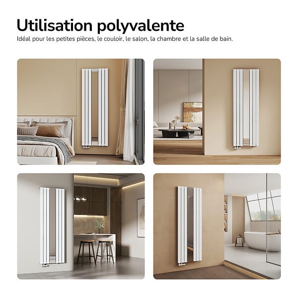 EMKE - EMKE Radiateur Miroir Vertical Design Blanc pour Chauffage Central - 1800x608mm - 1788W - Double Panneau - large
