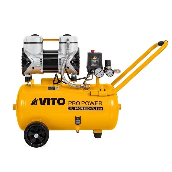 VITO - Compresseur à Air Portatif Silencieux 24L 2CV / 1,5 kW Gonfleur Pneus Voiture Chantier Sans huile 8 bar VITO - large