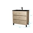 AURLANE - Meuble de salle de bains 80 cm 3 Tiroirs Chêne Naturel + Vasque Céramique Noire - TIMBER - vignette