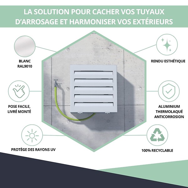 ATOLE - Cache tuyau d'Arrosage en Aluminium thermolaqué pour dévidoir mural - Taille 2 - Blanc. - large
