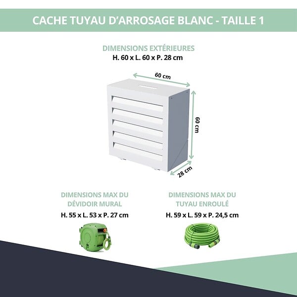 ATOLE - Cache tuyau Arrosage en Aluminium thermolaqué pour dévidoir mural - Taille 1 - Blanc. - large
