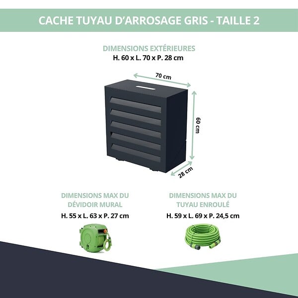 ATOLE - Cache tuyau d'Arrosage en Aluminium thermolaqué pour dévidoir mural - Taille 2 - Gris anthracite. - large