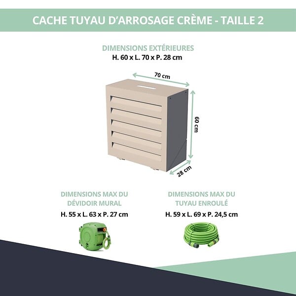 ATOLE - Cache tuyau d'Arrosage en Aluminium thermolaqué pour dévidoir mural - Taille 2 - Crème. - large
