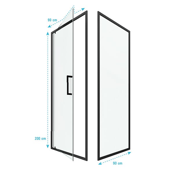 AURLANE - Porte de douche Pivotante et retour 90x90x200 - Profilés noir mat - CRUSH PIVOTANTE - large