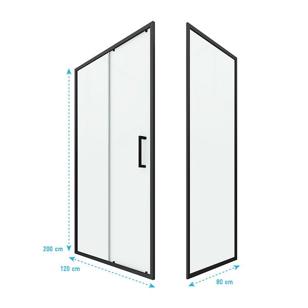 AURLANE - Porte de douche + Retour 120x80x200 cm - Verre 6 mm - Profilé Noir - CRUSH - large
