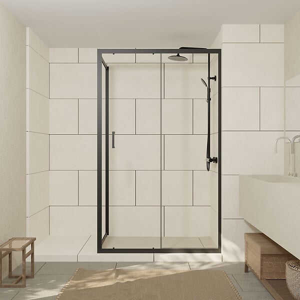 AURLANE - Porte de douche + Retour 120x80x200 cm - Verre 6 mm - Profilé Noir - CRUSH - large