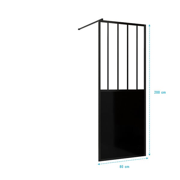AURLANE - Paroi de douche 80x200 cm type Verriere - Verre trempe et Structure aluminium noir mat - GLASSY - large