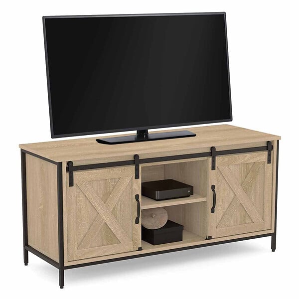 ID MARKET - Meuble TV 113 cm QUEBEC 2 portes granges coulissantes design industriel - large