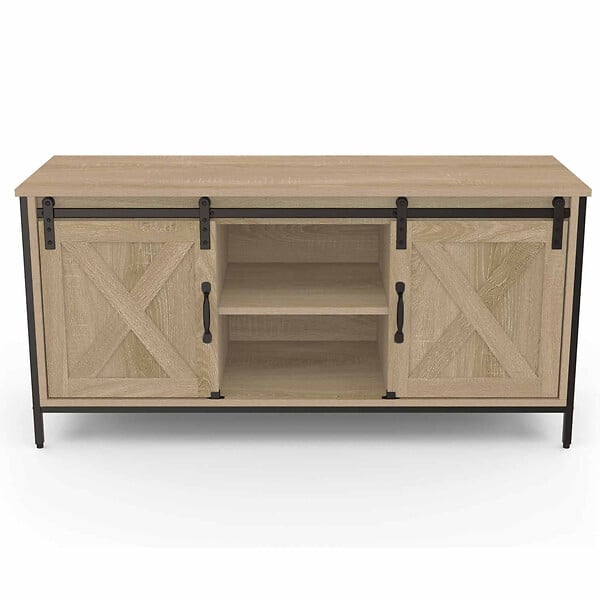 ID MARKET - Meuble TV 113 cm QUEBEC 2 portes granges coulissantes design industriel - large