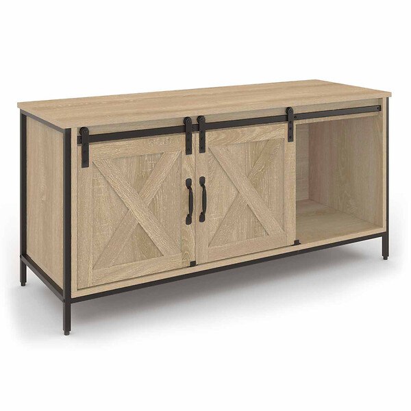 ID MARKET - Meuble TV 113 cm QUEBEC 2 portes granges coulissantes design industriel - large