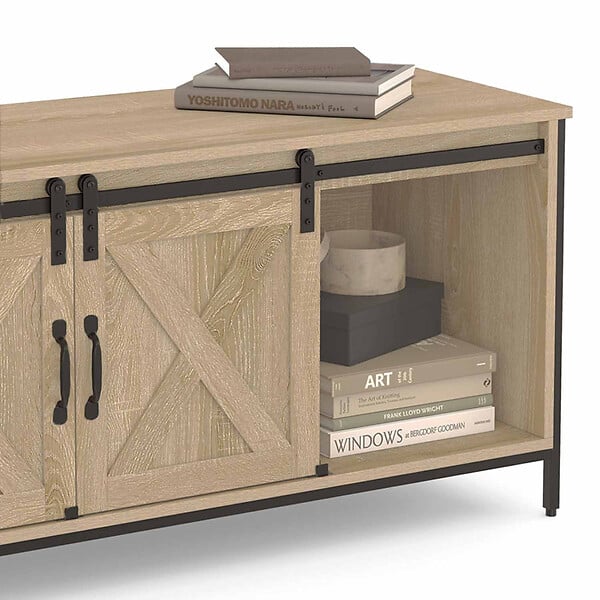ID MARKET - Meuble TV 113 cm QUEBEC 2 portes granges coulissantes design industriel - large