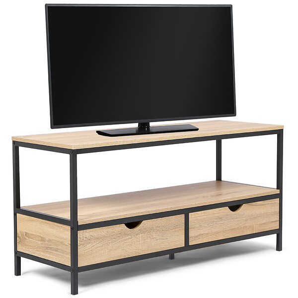 ID MARKET - Meuble TV 113 cm DETROIT 2 tiroirs design industriel - large