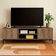 OVIALA - Meuble TV rectangulaire 2 portes L160 cm bois foncé - Ketry - vignette