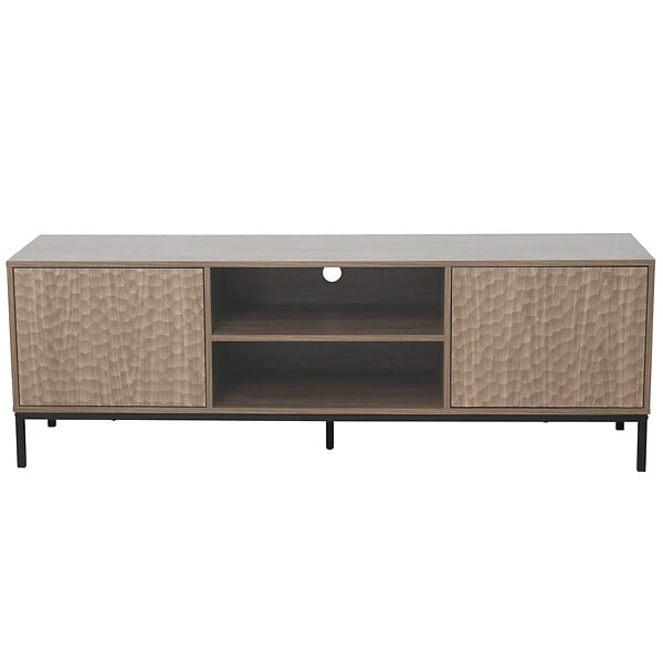 OVIALA - Meuble TV rectangulaire 2 portes L160 cm bois foncé - Ketry - large