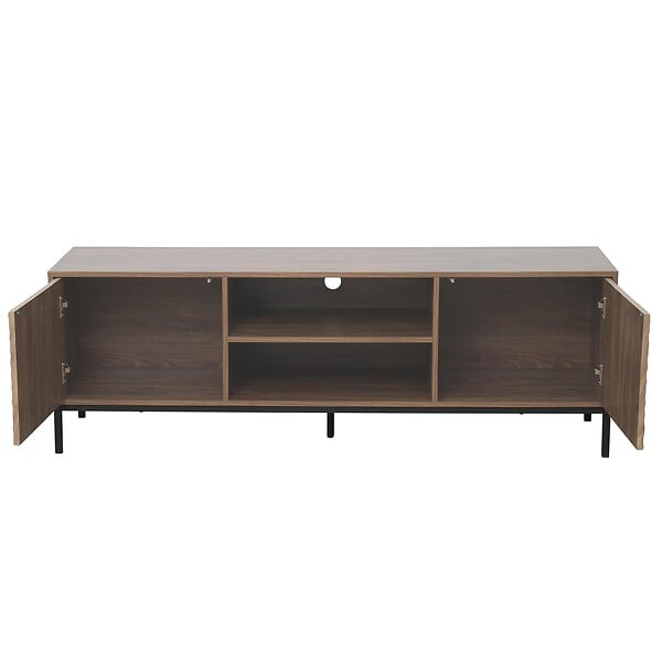 OVIALA - Meuble TV rectangulaire 2 portes L160 cm bois foncé - Ketry - large