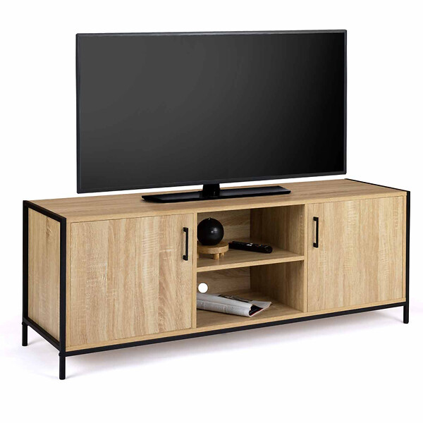 ID MARKET - Meuble TV 140 cm DETROIT 2 portes design industriel - large