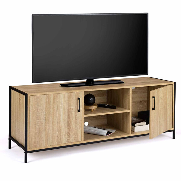 ID MARKET - Meuble TV 140 cm DETROIT 2 portes design industriel - large