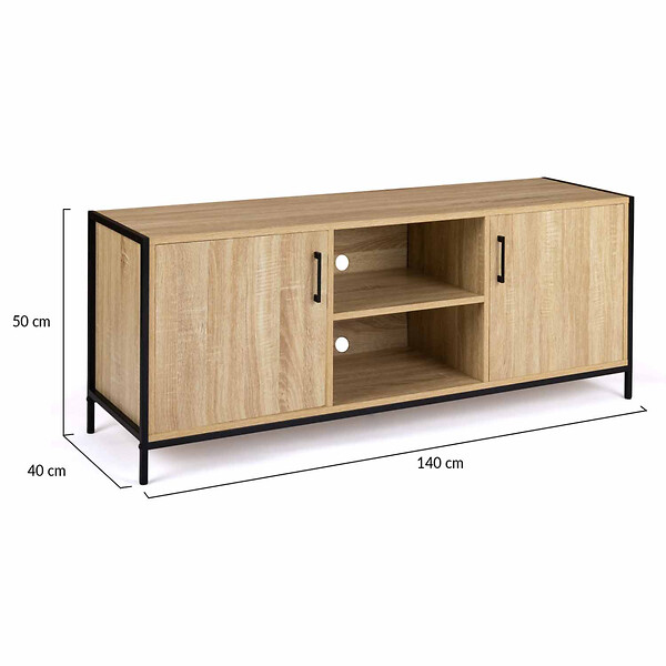 ID MARKET - Meuble TV 140 cm DETROIT 2 portes design industriel - large