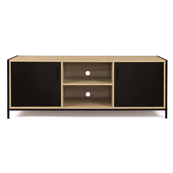 ID MARKET - Meuble TV 140 cm BOSTON 2 portes noires design industriel - large