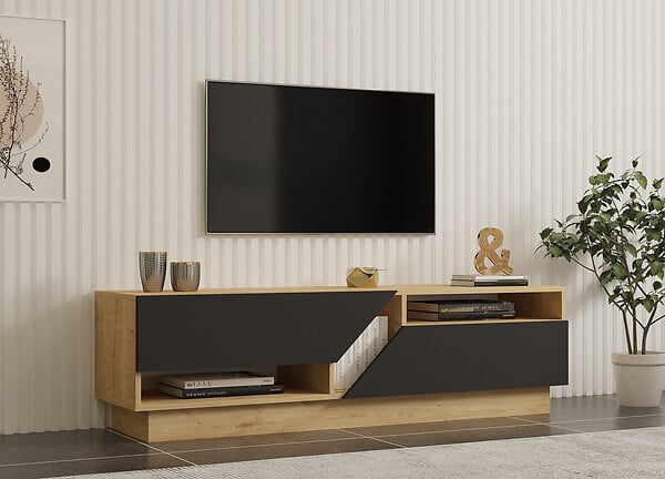HABITAT ET JARDIN - Meuble TV en bois "Yaprak" - 160 x 40 x 45 cm - Saphir, Anthracite - large