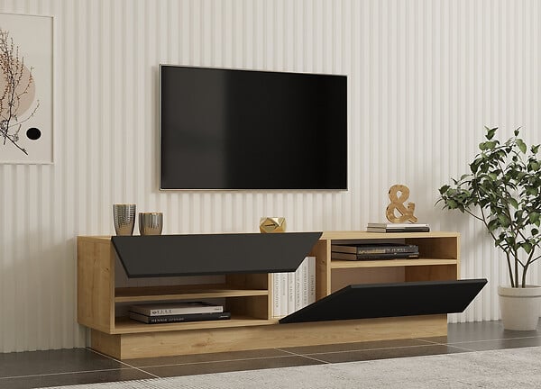 HABITAT ET JARDIN - Meuble TV en bois "Yaprak" - 160 x 40 x 45 cm - Saphir, Anthracite - large