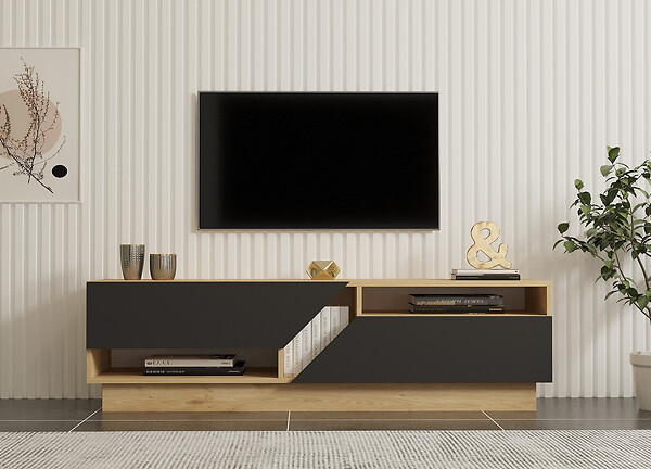 HABITAT ET JARDIN - Meuble TV en bois "Yaprak" - 160 x 40 x 45 cm - Saphir, Anthracite - large
