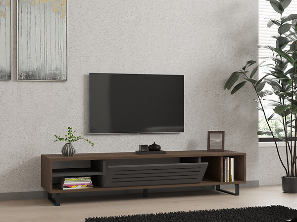 HABITAT ET JARDIN - Meuble TV en bois "Eray" - 160 x 40 x 35 cm - Noyer, Anthracite - large